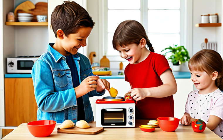 Classic Wooden Kitchen Fun**

"A group of happy children (ages 4-7) playing together with a wooden kitchen set in a brightly lit playroom, fully clothed in casual, comfortable clothing. The scene includes toy pots, pans, and wooden food items. The children are engaged in imaginative play, some pretending to cook, others serving food. safe for work, appropriate content, family-friendly, professional photography, perfect anatomy, natural proportions, well-formed hands, proper finger count, natural body proportions."

**