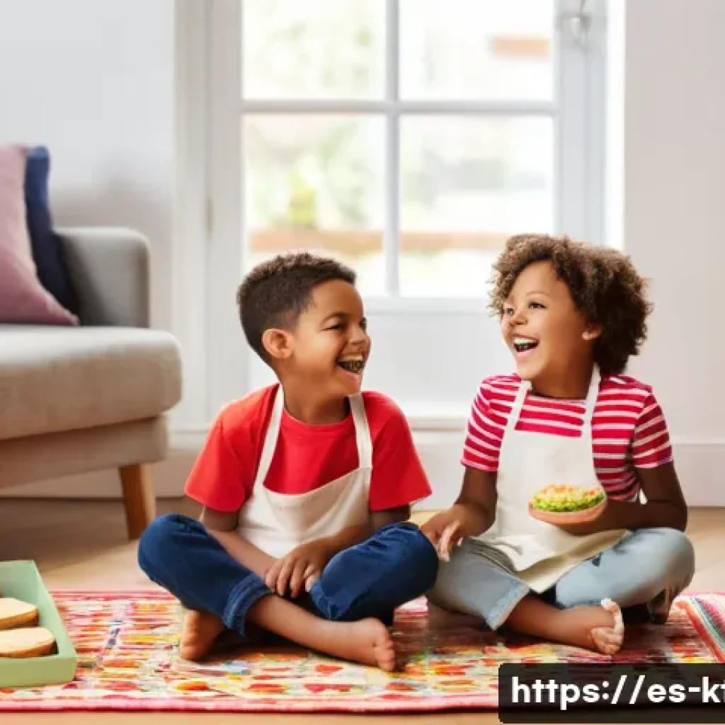 주방완구 정기 구독 서비스 - **Prompt:** A vibrant, joyful scene featuring two young children, a boy and a girl (around 5-7 years...